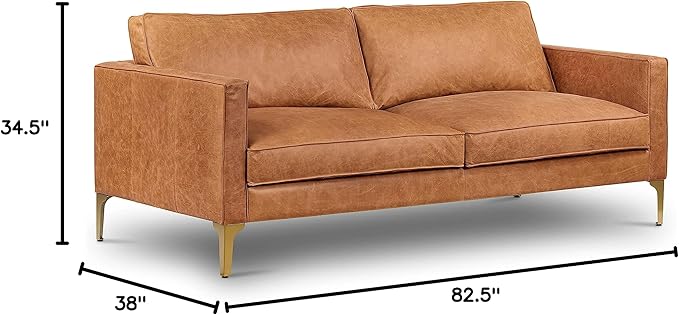 POLY & BARK Mateo Leather Sofa 82" in Full-Grain Pure-Aniline Italian Tanned Leather in Cognac Tan