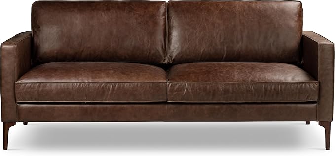 POLY & BARK Mateo Leather Sofa 82" in Full-Grain Pure-Aniline Italian Tanned Leather in Chocolate Brown