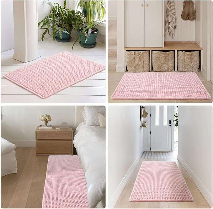 Light Peachy Pink Long Bathroom Rugs, Waffle Runner Rug Bathroom Non Slip Washable Quick Dry Cute Bath Mat Boho Farmhouse Bath Mat, 72"x24" Light Peachy Pink