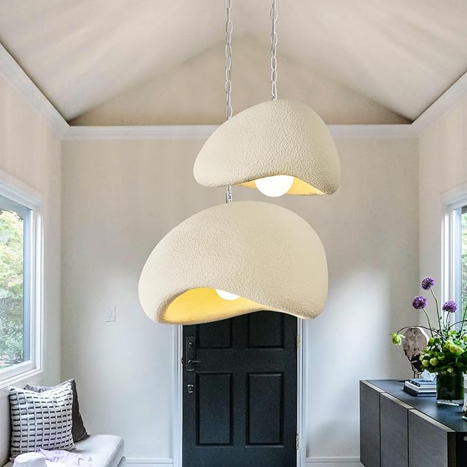 Wabi Sabi Pendant Lights,19.7in White Modern Pendant Light Resin Hanging Lamp Kitchen Island Lighting Modern Japandi Chandelier for Dining Room Bedroom Hallway Restaurant Foyer