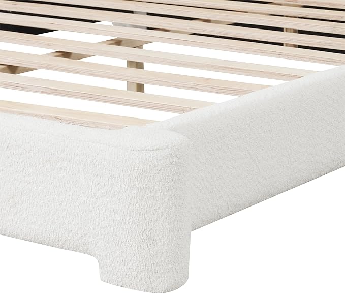 Queen Size Bed Frame, Upholstered Cloud Boucle Platform Beds Frames with Headboard, Anti-Collision Soft Rounded Corners Footboard, No Box Spring Required, Easy Assembly (23.8" White, Queen)