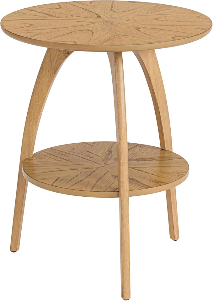 Martin Svensson Home LAX Retro Mid-Century Modern Round Wood End Table, Solid Grain Side Table with Lower Shelf, Small Accent Table for Living Room or Nightstand. Light Wood Blonde.