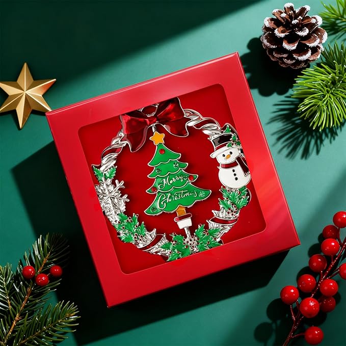 Christmas Ornament 2025 for Christmas Tree Hanging Decorations, Xmas Wreath Ornament with Rotatable Christmas Tree, Dated 2025 Metal Xmas Ornament for Holiday Decorative Keepsake Gift