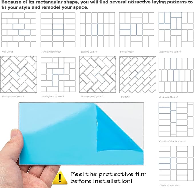 AULIGET 200 Polished White Backsplash Subway Peel and Stick PVC Tile, 3" x 6" Stick on Tiles for Backsplash Kitchen, Bathroom, Laundry Room, Camper, Fireplace