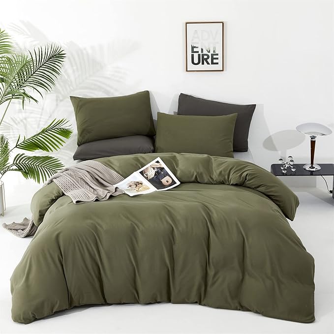 CLOTHKNOW Olive Green King Size Comforter Set 3Pcs Green Bedding Comforter Sets Soft All Season Hunter Green Comforter with 2 x Pillow Cases