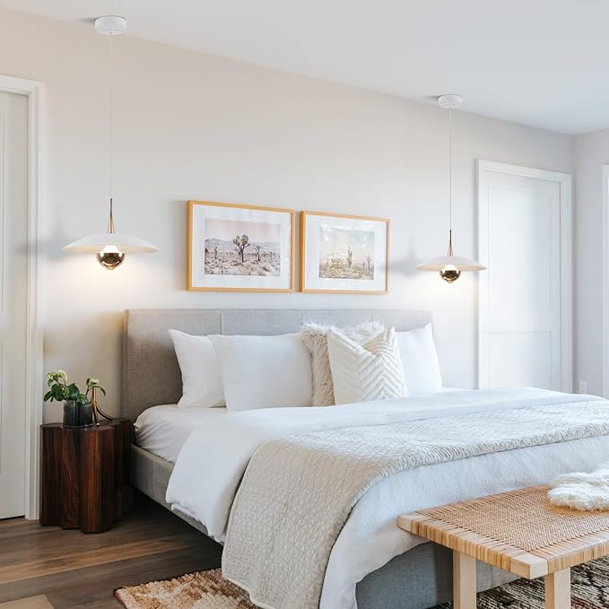 Farmhouse Large Pendant Light Mid Century Modern Ceiling Lights Fixture with White Dome Metal Lampshade Vintage Led Pendant Lighting for Kitchen Hallway Bedroom