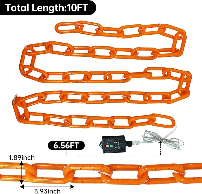 Solar Halloween Chain String Lights Decoration, Upgraded 10Ft 160LED Orange Plastic Lights with 8 Lighting Modes for Indoor Outoor Halloween Party Cosplay Haunted House Spooky Decor