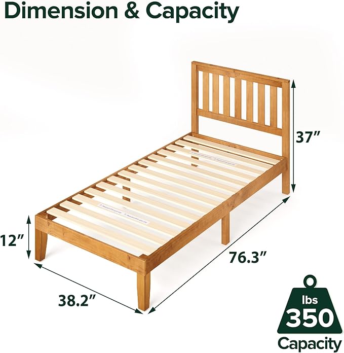 ZINUS Alexia Wood Platform Bed Frame with headboard, Solid Wood Foundation with Wood Slat Support, No Box Spring Needed, Easy Assembly, Rustic Pine, Twin