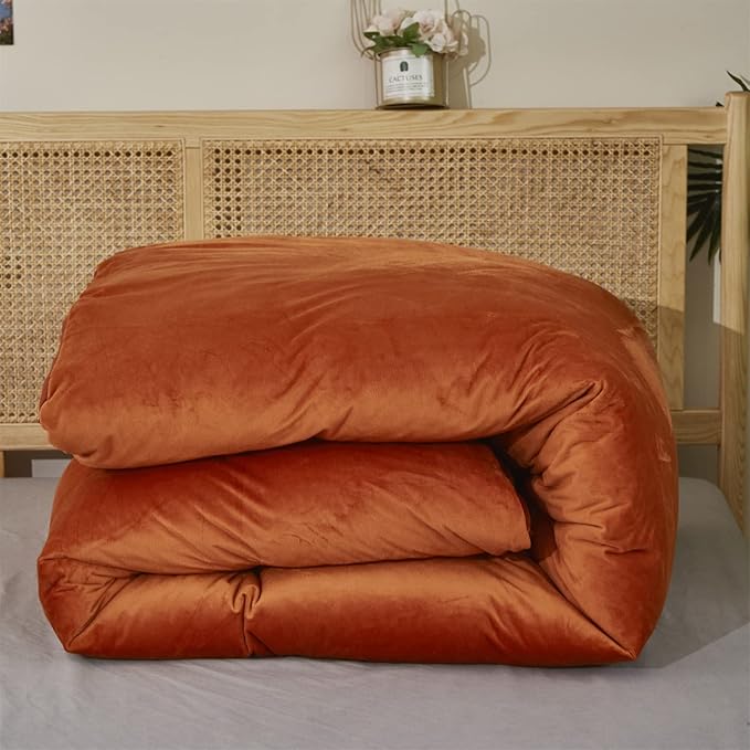 Pureant Burnt Orange Fluffy Comforter Set King Rust Velvet Bedding Comforter Sets for Women Girls Solid Terracotta Flannel Blankets Plain Rust Caramel King Size Comforter Modern Reddish Brown Bed