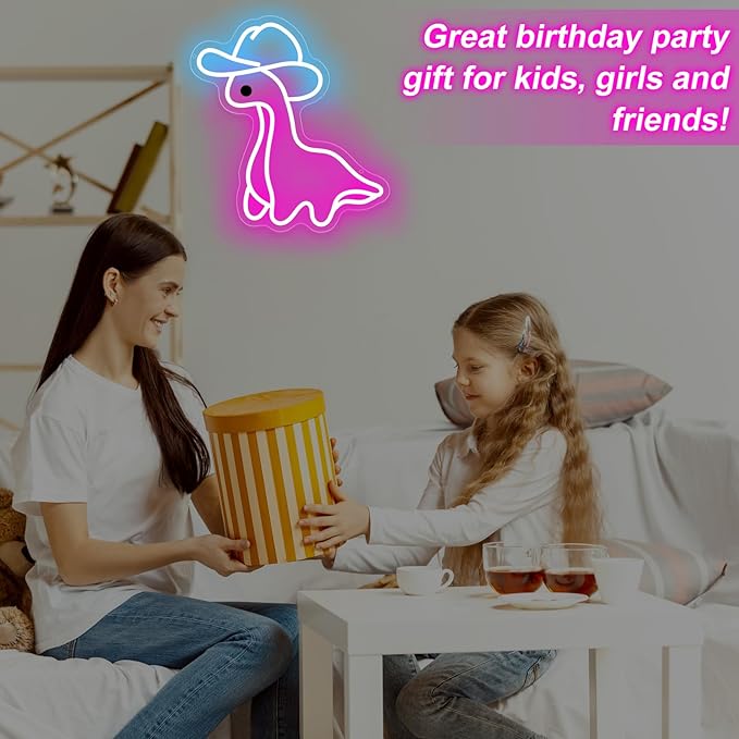 Cowboy Dinosaur Neon Sign, Dinosaur Wall Art, Personalized Gift, Kids Room Bedroom Decor, Neon Night Light