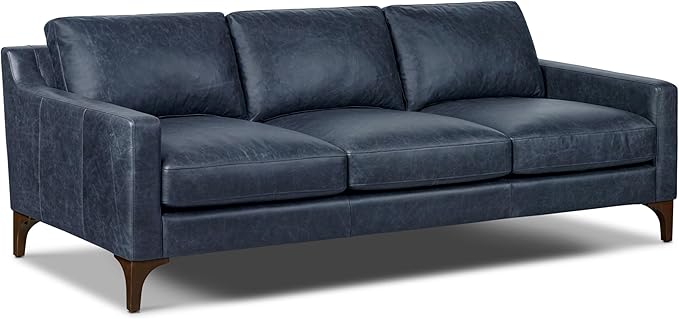 POLY & BARK Sorrento Leather Couch - 86 Inch Sofa - Full-Grain Leather Sofa for Living Room with Feather Down Topper - Living Room Couch - Pure Aniline Vintage Italian Leather in Nightfall Blue