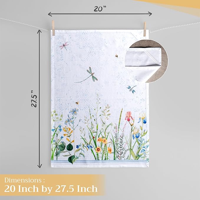 Maison d'Hermine Dish Towels 100% Cotton Absorbent Fleurs De Mai Set of 3 Spring Summer