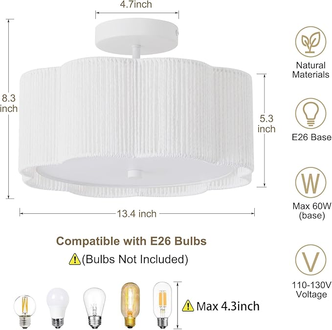 Rattan Ceiling Light Fixtures Flush Mount,3-Light Boho Light Fixtures Ceiling Mount for Bedroom,Close to Ceiling Light Modern Rattan Chandelier Lighting for Hallway Kitchen Dining Room(White)