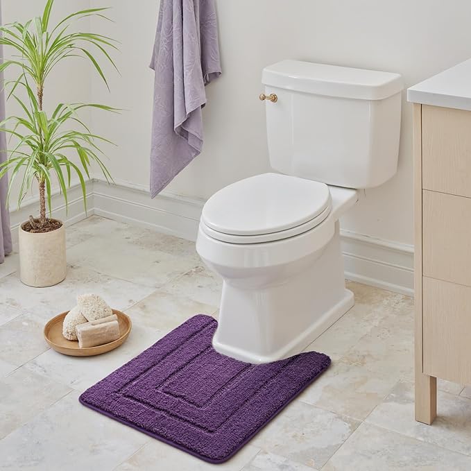 GRANNY SAYS Bathroom Toilet Rugs U Shaped, Bath Mats for Bathroom, Bath Rugs Non Slip Washable, Absorbent Microfiber Toilet Mat, Soft Plush Shaggy, 20" x 24", Purple