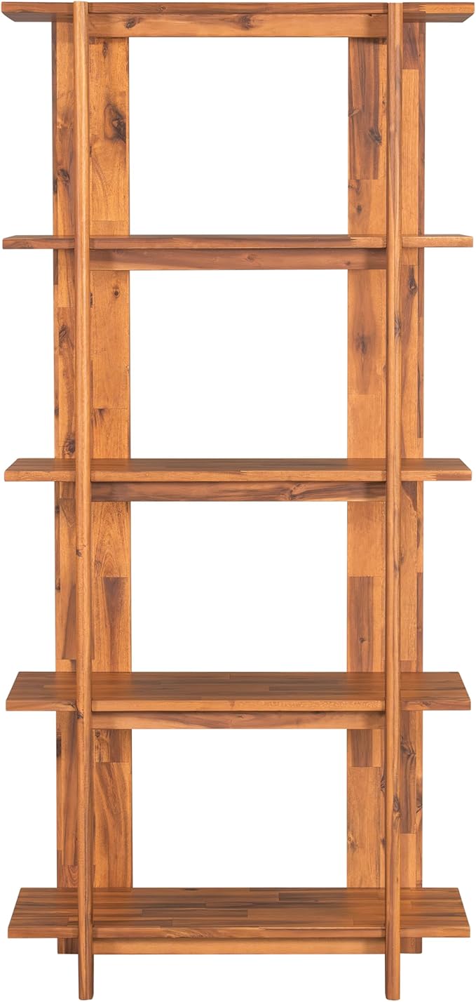 Merax 4 Shelf Narrow Bookcase H-70 L-33 Acacia Wood Open Bookshelf, Contemporary Farmhouse Style Display Storage Shelf for Home Office Studio, Teak Finish