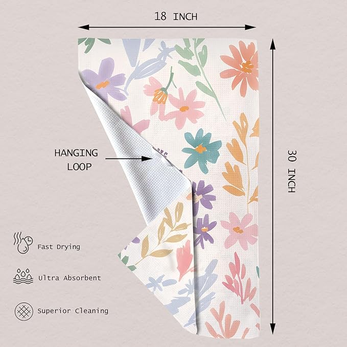 Eunzel Kitchen Tea Towel Quick Dry Microfiber Dish Towels with Hanging Loop, Rainbow Flower