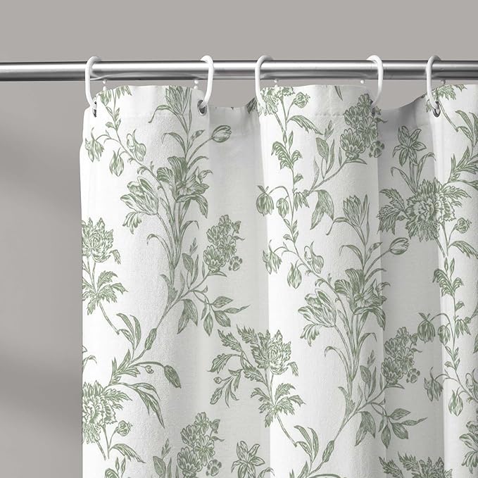 Sage Green Shower Curtain Floral Cotton Cottagecore Shower Curtain for Bathroom 72" W x 78" L