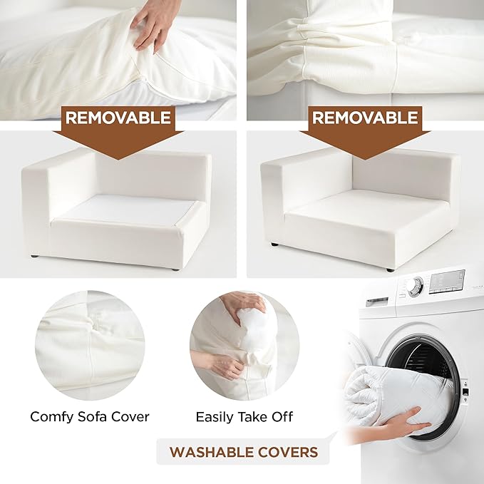 Acanva Oversized Modular Sectional Cloud Couch, Free Combination Minimalist Sofa with Shredded Latex Filled Cushion and Removable Slipcovers for Living Room, Home Office, Ottoman