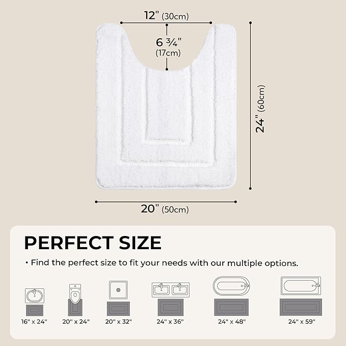 GRANNY SAYS Bathroom Toilet Rugs U Shaped, Bath Mats for Bathroom, Bath Rugs Non Slip Washable, Absorbent Microfiber Toilet Mat, Soft Plush Shaggy, 20" x 24", White