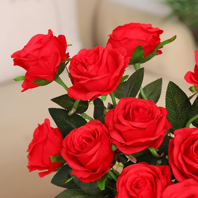 Nubry 50pcs Artificial Silk Roses Bulk,Fake Roses Flower with Stems Realistic Flowers for Wedding Centerpiece Home Party Decor(Red)