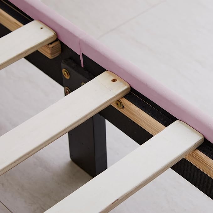 Livinia King Size Elton Velvet Platform Bed, Upholstered Bed Frame with Vertical Channel Tufted Headboard Footboard, Strong Wood Slats, No Box Spring Needed, Pink (King)