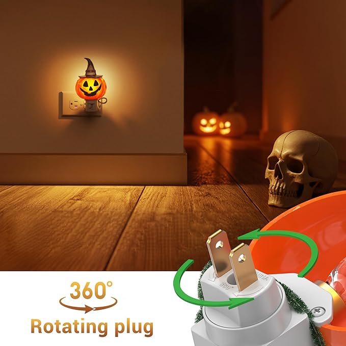 L LOHAS LED Pumpkin Night Light, Halloween Lights Indoor, Plug in Nightlight with UL,C7 Bulbs Changeable,Halloween Party Decorations for Adults,Kids,Gift