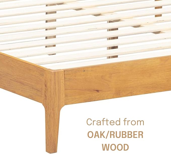 NTC Ruby Wooden Bed Frame with Headboard and Natural Rattan, Solid Oak/Rubber Wood Foundation with Silent Slats, 1000 Lb Capacity, Effortless Assembly (Natural Cane - Rustic Oak, Queen)