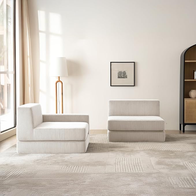 120.47‘’ Boneless Couch Cloud Modular Sectional Couches for Living Room, Oversize L-Shape Sofa with Deep Seat, Plush Corduroy 3-Seater with Ottoman, No Assembly Required