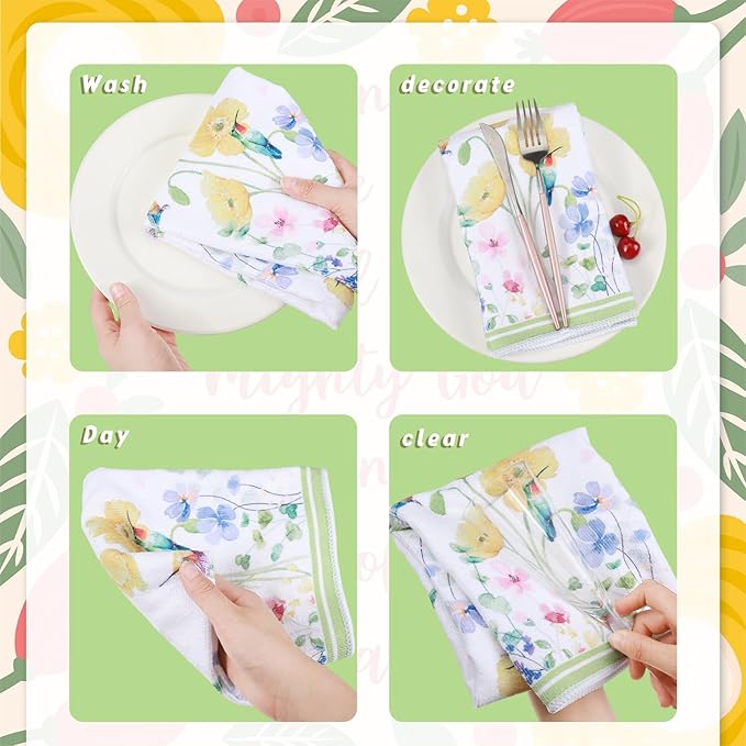 Oudain Kitchen Dish Towels Set of 6 Floral Wildflower Decorative Tea Towels Hand Towels Spring Housewarming Gift