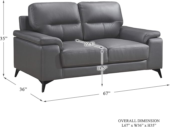 Homelegance 67" Leather Loveseat, Dark Gray