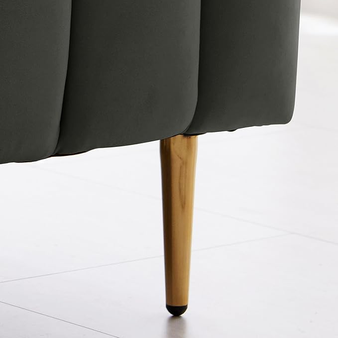 Livinia Full Size Elton Velvet Platform Bed, Upholstered Bed Frame with Vertical Channel Tufted Headboard Footboard, Strong Wood Slats, No Box Spring Needed, Gray (Full)