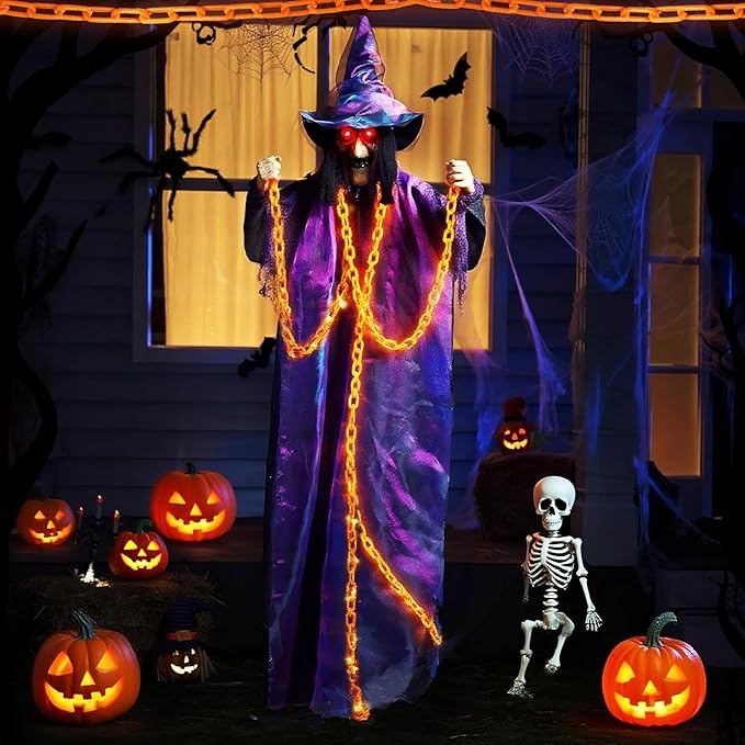 Solar Halloween Chain String Lights Decoration, Upgraded 10Ft 160LED Orange Plastic Lights with 8 Lighting Modes for Indoor Outoor Halloween Party Cosplay Haunted House Spooky Decor