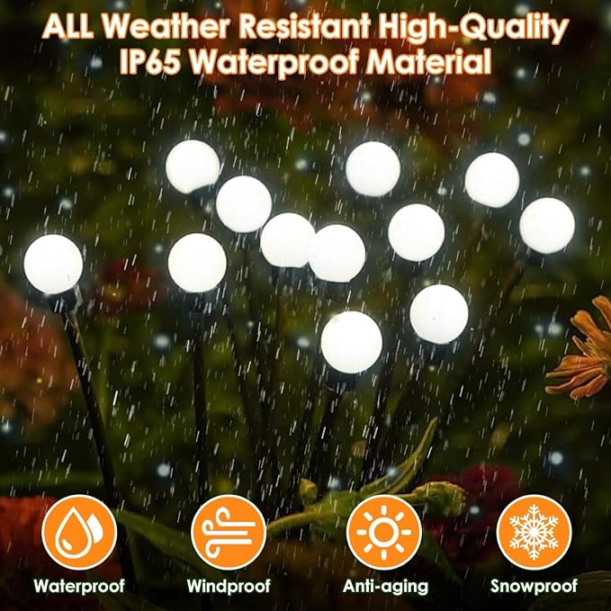 Solar Garden Lights, 8 Pack 64LED Solar Firefly Lights, Waterproof Garden Light Outdoor with 2 Lighting Modes, Swaying Light for Outside Yard, Walkway, Patio, Lawn, Flower Bed Decoration (Cool White)