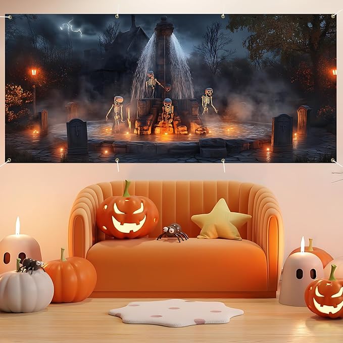 6 x 13 ft Halloween Garage Door Decorations Halloween decorations Witch Door Cover, Hanging Banner, Cauldron Backdrop Mural for Home, Outdoor, Indoor, Spooky Party, Wall, Window (Fountain)
