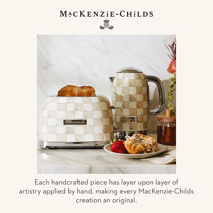 MACKENZIE-CHILDS Electric Kettle, Stainless-Steel Appliances Kettle, Brown-and-White Mocha Check