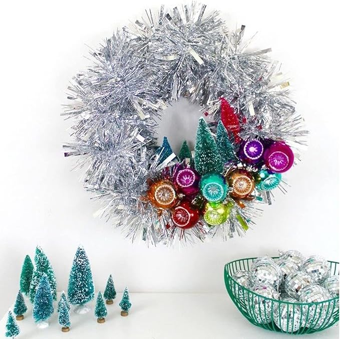 CANREVEL 4 Pieces 26.2 Ft Christmas Garland Metallic Shiny Twist Tinsel Garland Hanging Decorations for Christmas Tree, Mantle, Stairs Railing Decorations - Silver