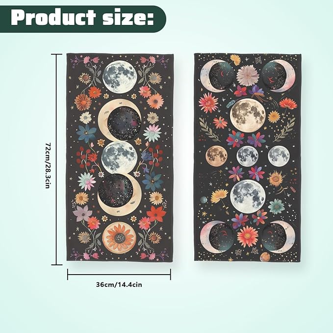 Aesthetic Moon Flower Kitchen Towels Set of 2 Decorative Stars Plant Floral Tabletop Decor Moon Flower