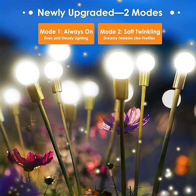 Solar Garden Lights, 8 Pack 64LED Solar Firefly Lights, Waterproof Garden Light Outdoor with 2 Lighting Modes, Swaying Light for Outside Yard, Walkway, Patio, Lawn, Flower Bed Decoration (Cool White)