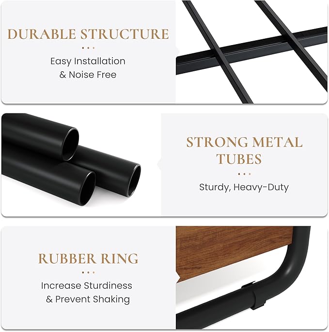 SHA CERLIN King Size Metal Bed Frame with Wooden Headboard and Footboard, Heavy Duty Platform Bed Frame with 10" Under-Bed Storage, Noise-Free, No Box Spring Needed, Vintage Walnut