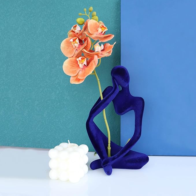 Abstract Thinker Statues and Sculptures, Resin Blue Flocked Thinker Statue Ornaments, Housewarming Gifts, Modern Figurines Decor for Living Room Dining Room Bathroom