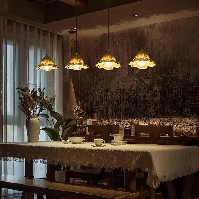 Wabi Sabi Pendant Lights,8.3in Brown Retro Ruffled Pendant Light Hanging Lamp Kitchen Island Farmhouse Vintage Light for Dining Room Bedroom Hallway Restaurant Foyer