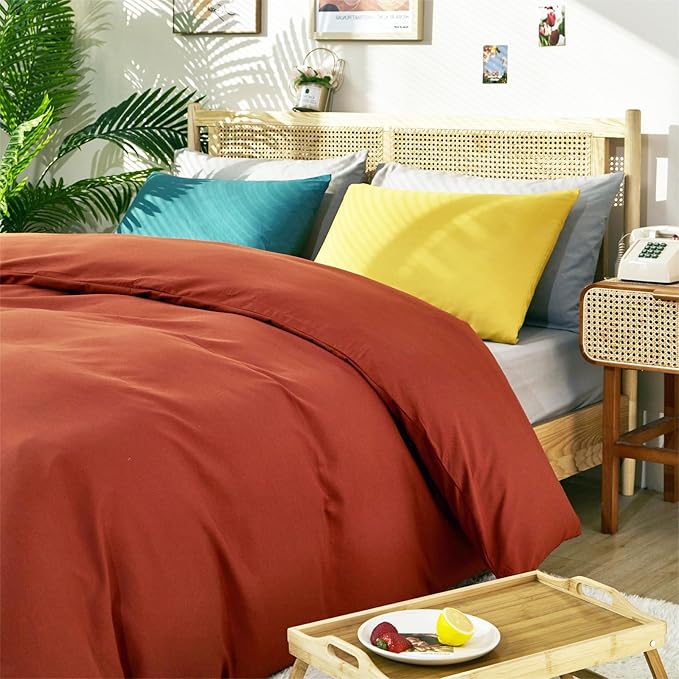 CLOTHKNOW California King Rust Comforter Set 3Pcs Burnt Orange Bedding Comforter Sets Terracotta Comforter Caramel Comforter Set California King