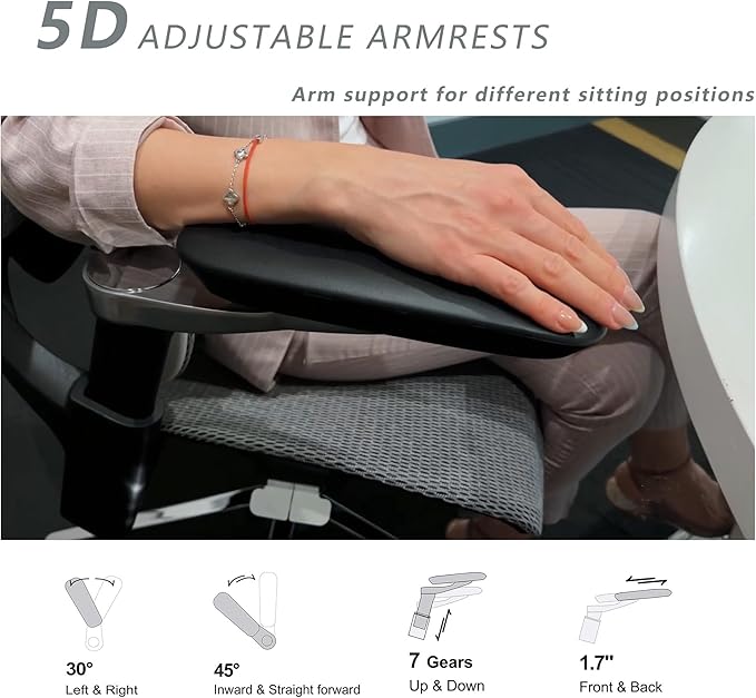 Ergonomic Office Chair, Big and Tall Mesh Home Desk Chair with Adjustable Lumbar Support, Gaming Chair with Headrest, 5D Armrest,90-130°Tilt, BIFMA Certified, Model Zen (Grey)