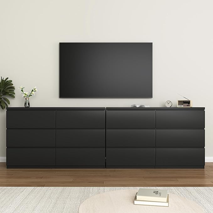 Dresser for Bedroom,Modern Large Wood Dresser,6 Chest of Drawers,Living Room,Hallway,Entryway,TV Stand Drawer Organizer(Black)