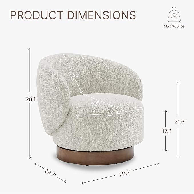 Swivel Accent Chair Round Barrel Armchair Upholstered Performance Fabric for Living Room Bedroom Reading Waitingroom,1 PCS,Cream