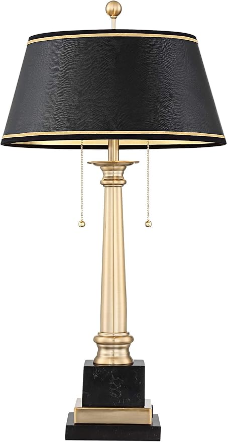 Barnes and Ivy Georgetown 28 1/2" Tall Traditional Table Lamp with USB Charging Ports A+C Warm Brass Steel Black Gold Trim Drum Shade for Living Room Bedroom Nightstand Bedside Office House