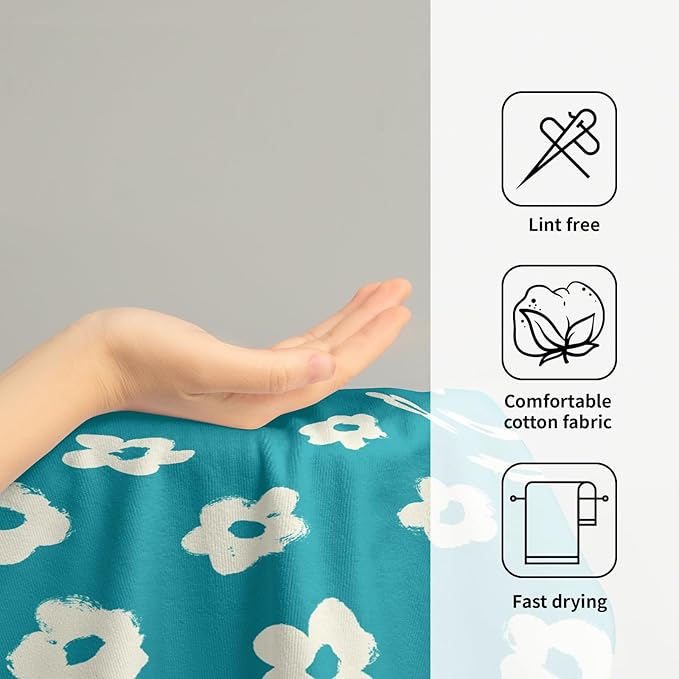 Modern Style Kitchen Towels Set of 2 Aqua Floral Quick Dry Microfiber Dish Towels
