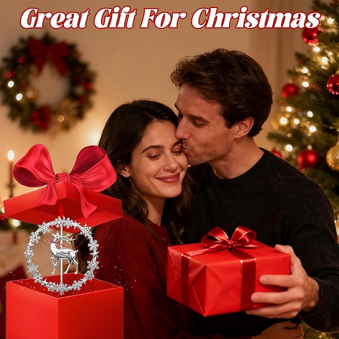 2025 Christmas Ornament, Rotatable Reindeer in Wreath, Metal Christmas Ornaments Dated Hanging Tree Decoration, New Year Holiday Keepsake Gift for Family