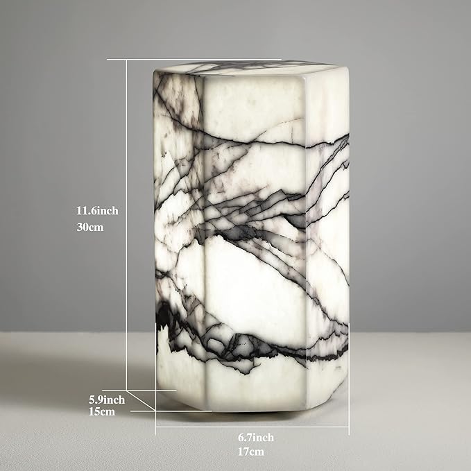 Handcrafted Real Marble Table Lamp, Stone Lamp with Tri-Color Dimmable LED, Bedside Lamp, Small Table Lamp for Home Decor, Table Lamp for Bedroom Living Room, Hexagon