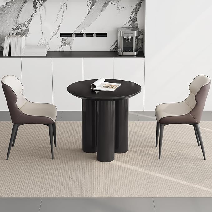 30in Black Round Dining Table with 2 Chairs, Coffee Table Set for 1-4 People, Leisure Side Table for Balcony Table for Lunch Time,Small Desk